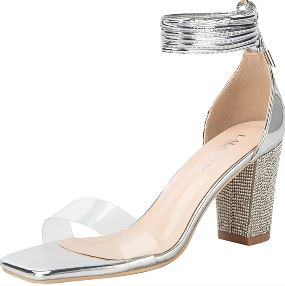 Lala Ikia Rhinestone Ankle Strap Chunky Heels/Sandals Size 8.5 - Picture 1 of 6